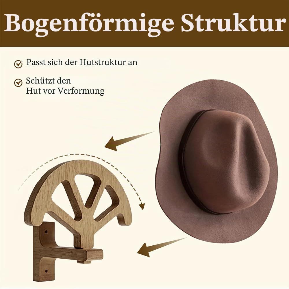 MiOYOOW Cowboyhut Ständer, Huthalter aus Holz, Rustikaler Hänger Wandmontiert Aufbewahrung für Schlafzimmer und Wohnzimmer, Ideale Präsentation