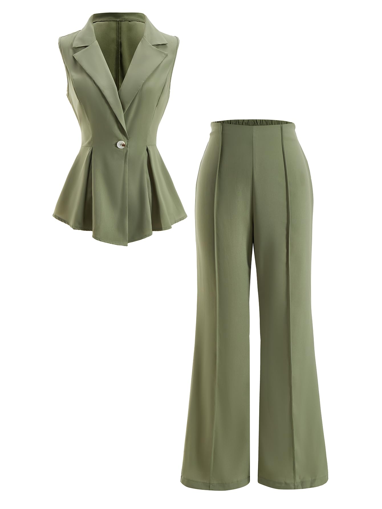 Womens 2 Piece Business Casual Outfits Summer Peplum Button Blazer Vest and Flare Pants Set