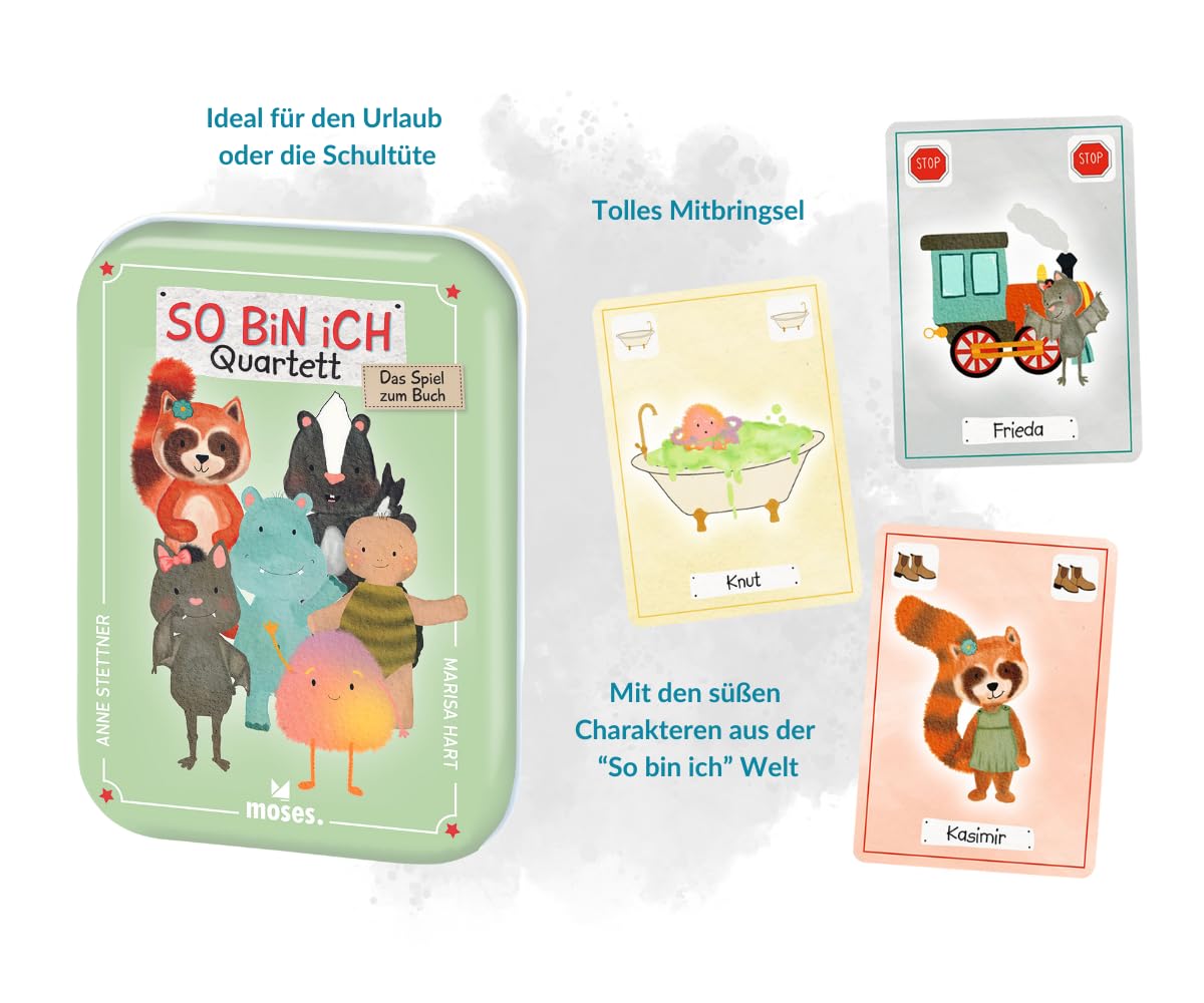 moses. Rommé per Bambini, Gioco di Carte semplicissimo con Occhi cubi, Gioco di strategia e apprendimento in Scatola di Metallo da Viaggio, Gioco di Famiglia a Partire dai 5 Anni, Giallo