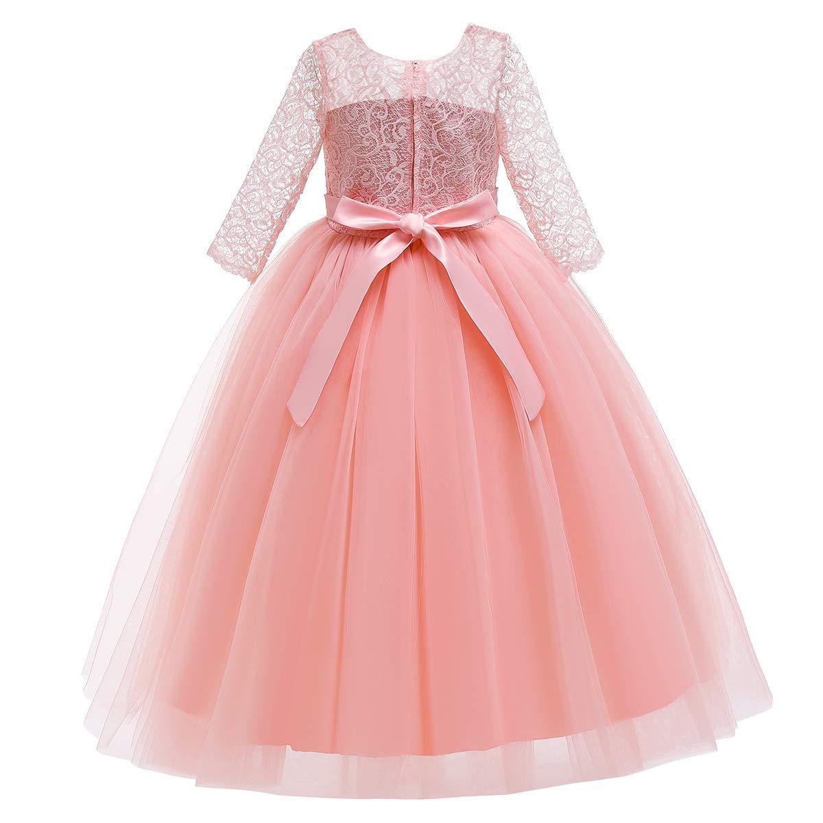 IWEMEK Flower Girls 3/4 Sleeve Floral Lace Tulle First Communion Pageant Dresses Kids Big Girls Princess Birthday Carnival Christmas Bridesmaid Wedding Party Prom Ball Gown 2-14 Years — view 6