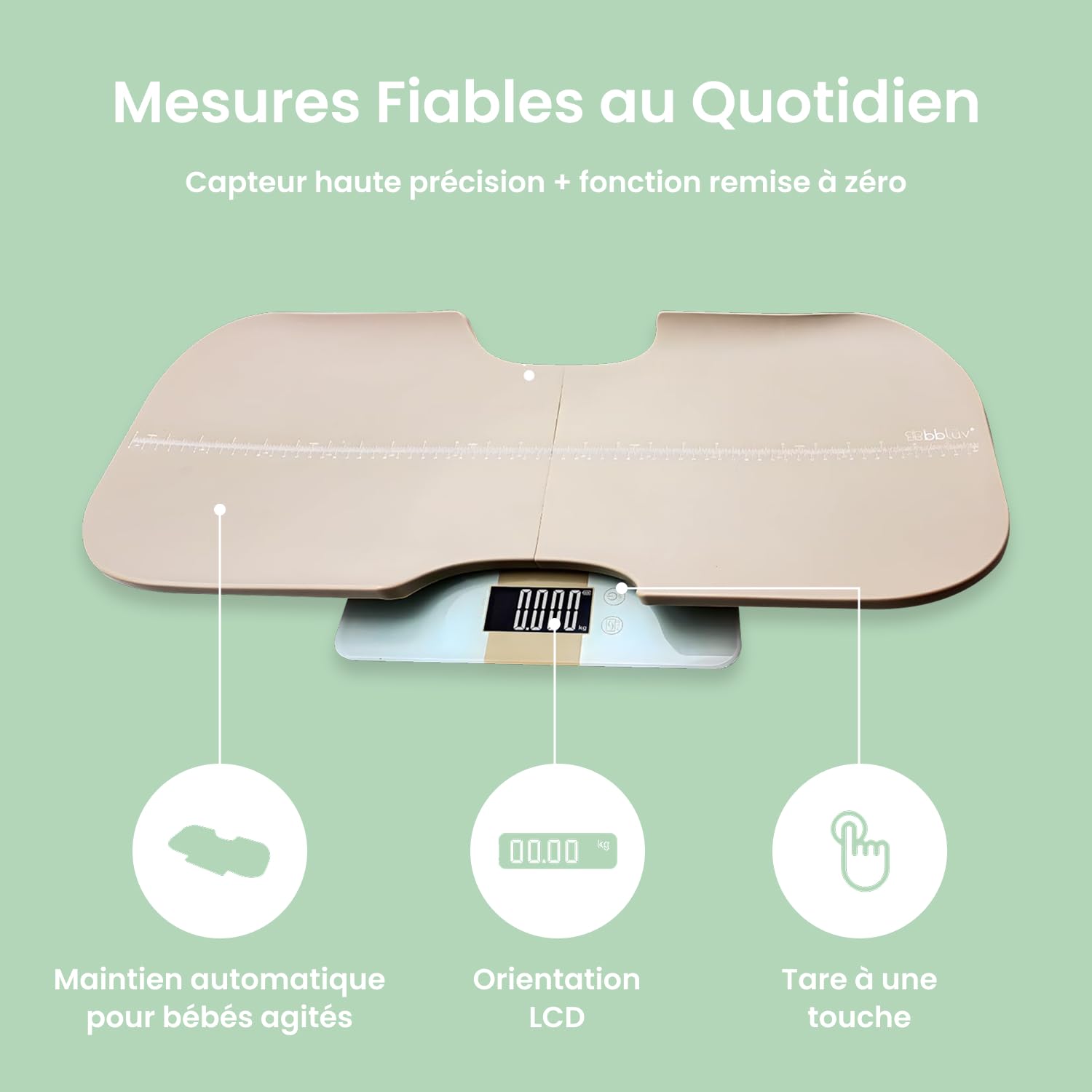 bblüv - Kilo Pro - Balance Pédiatrique Numérique, Plateau Amovible | Mesure poids et taille, Précision 5g jusqu'à 20kg, Jusqu'à 180kg pour toute la famille, Capteur haute précision, Arrêt auto
