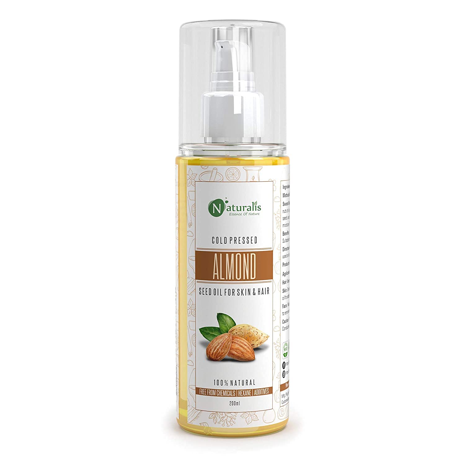 NaturalisEssence Of Nature Cold Pressed Sweet Almond Oil For Hair & Skin, 200 Ml