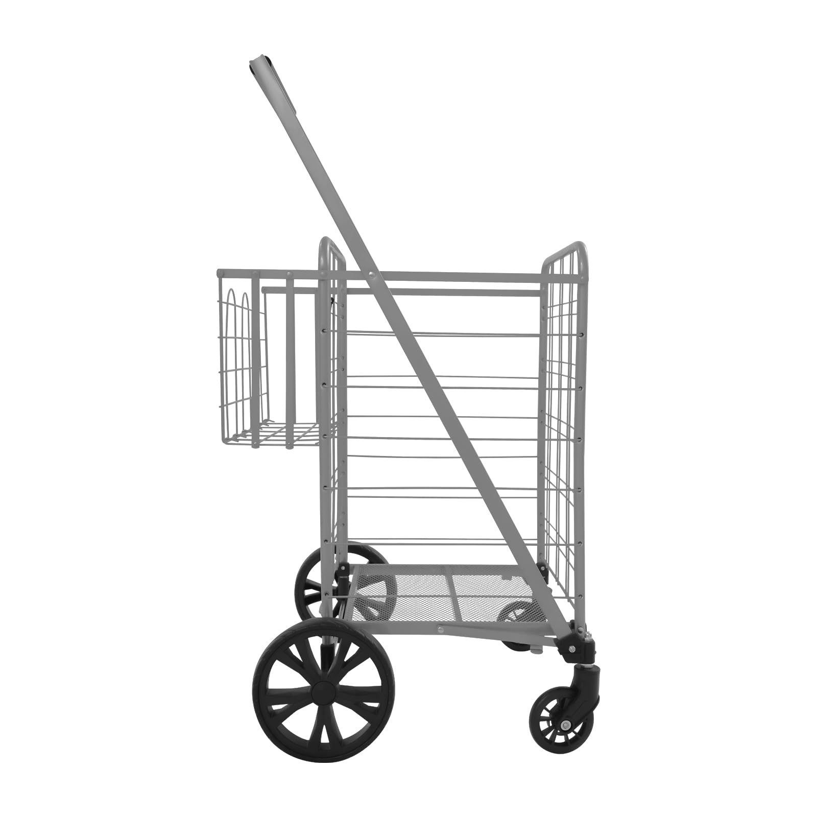 Carrello per la spesa, pieghevole, doppio cestino per la spesa, in ferro, portatile, con ruote fino a 50 kg, per biancheria, shopping, bagagli