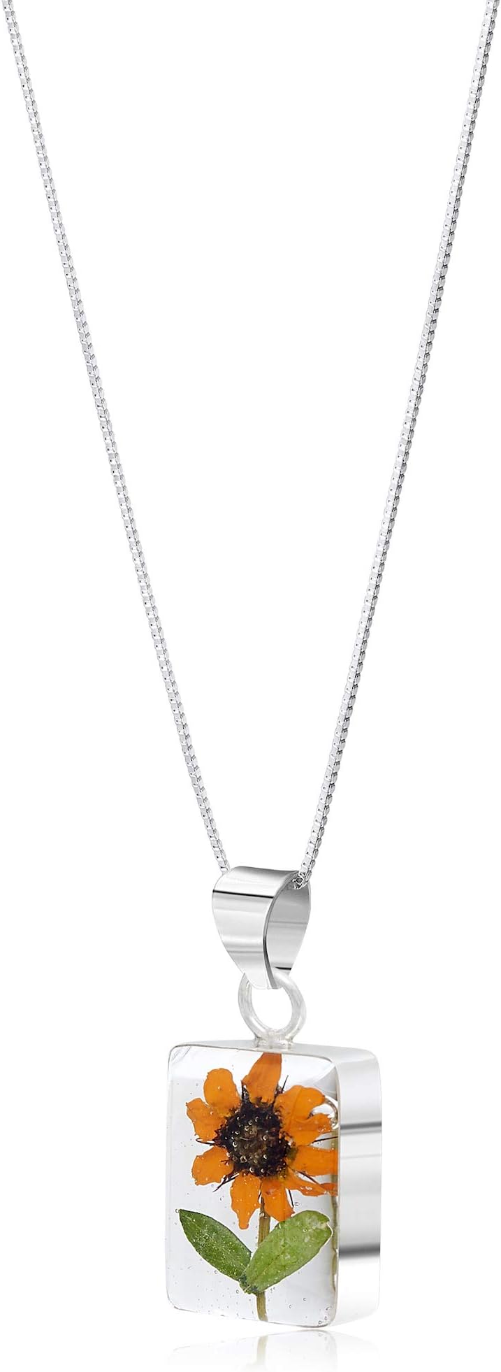 Shrieking VioletMini Sunflower Pendant Rectangular 925 Sterling Silver 45 cm Chain