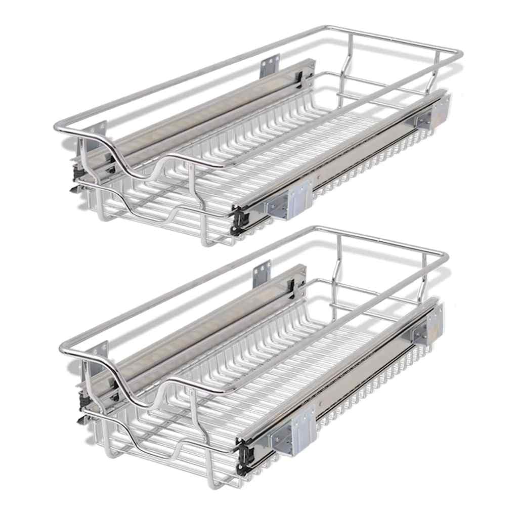 vidaXL 2X Cestelli a Rete Metallo Scorrevoli Cucina 300 mm Supporto Stoviglie
