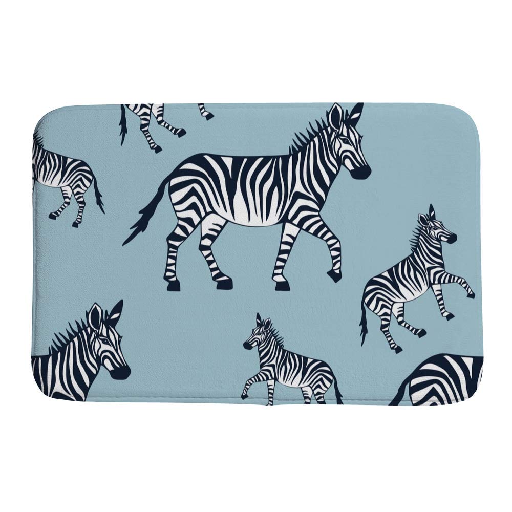 Tapis de bain zèbre noir et blanc en velours de corail lavable 91x61 cm