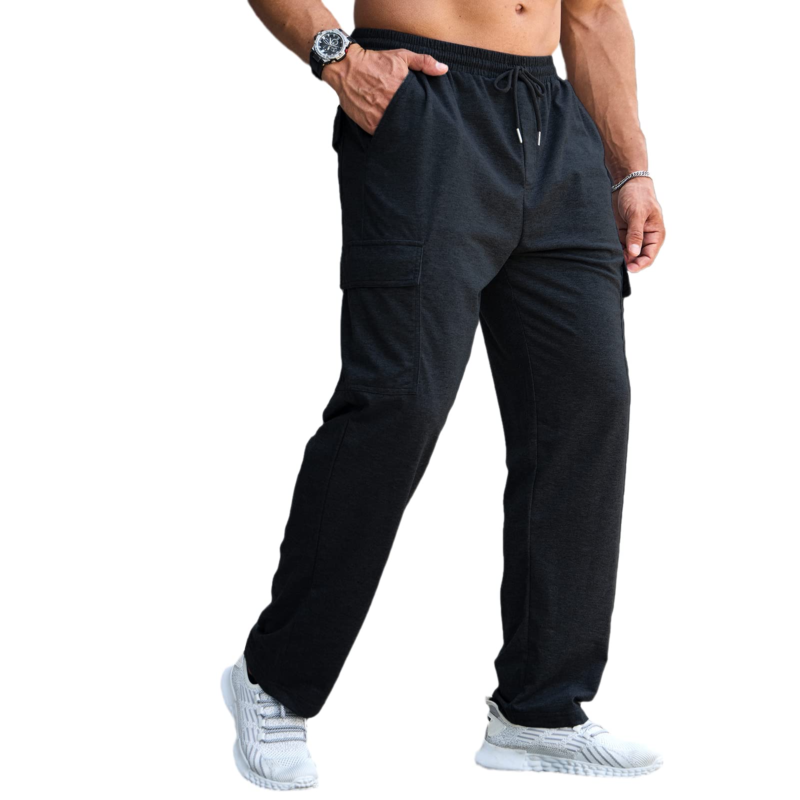CTU Pantaloni della tuta larghi da uomo, leggeri, da allenamento, pantaloni sportivi con fondo aperto, con tasche