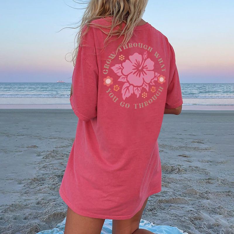 Womens Oversized Vintage Flower T-Shirts Preppy Western Graphic Tees Tops Y2k Ocean Coastal Summer Beachy T Shirts2
