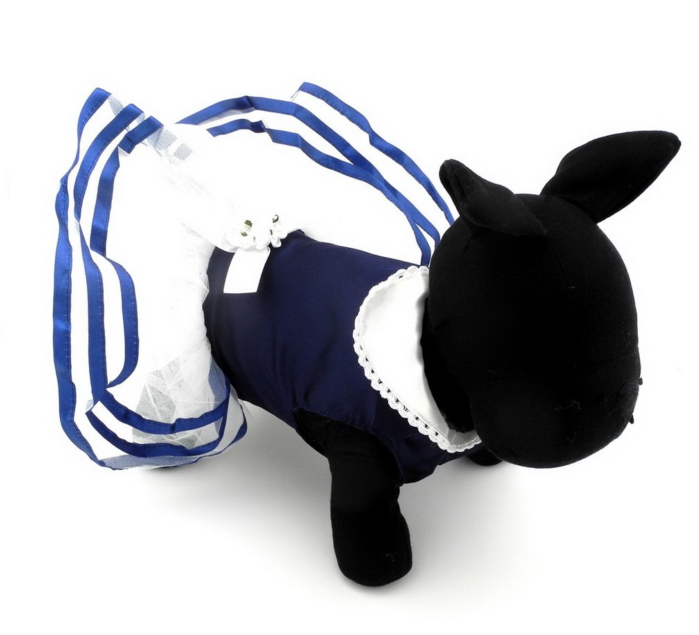 Vestito da principessa a righe per cani di piccola taglia in raso, taglia XL, blu