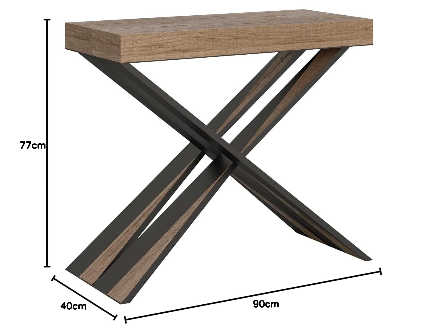 Itamoby Diago Small console extensible, chêne naturel et anthracite L. 90 x H. 77 x P. 40 cm (extensible jusqu'à 196 cm)