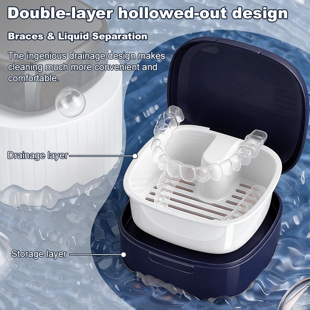 Boite Appareil Dentaire avec Passoire et Brosse à Dents | Boîte de Retenue Orthodontique, pour Stockage et Trempage Des Protège-dents