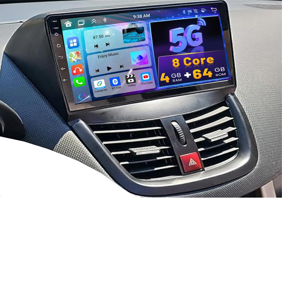 Hikity 4+64G 9" Autoradio Android pour Peugeot 207 2006-2015 | Écran Tactile Wireless Carplay Autoradio 2 DIN GPS Navi Bluetooth WiFi FM/RDS Caméra de Recul DSP EQ 4+64G