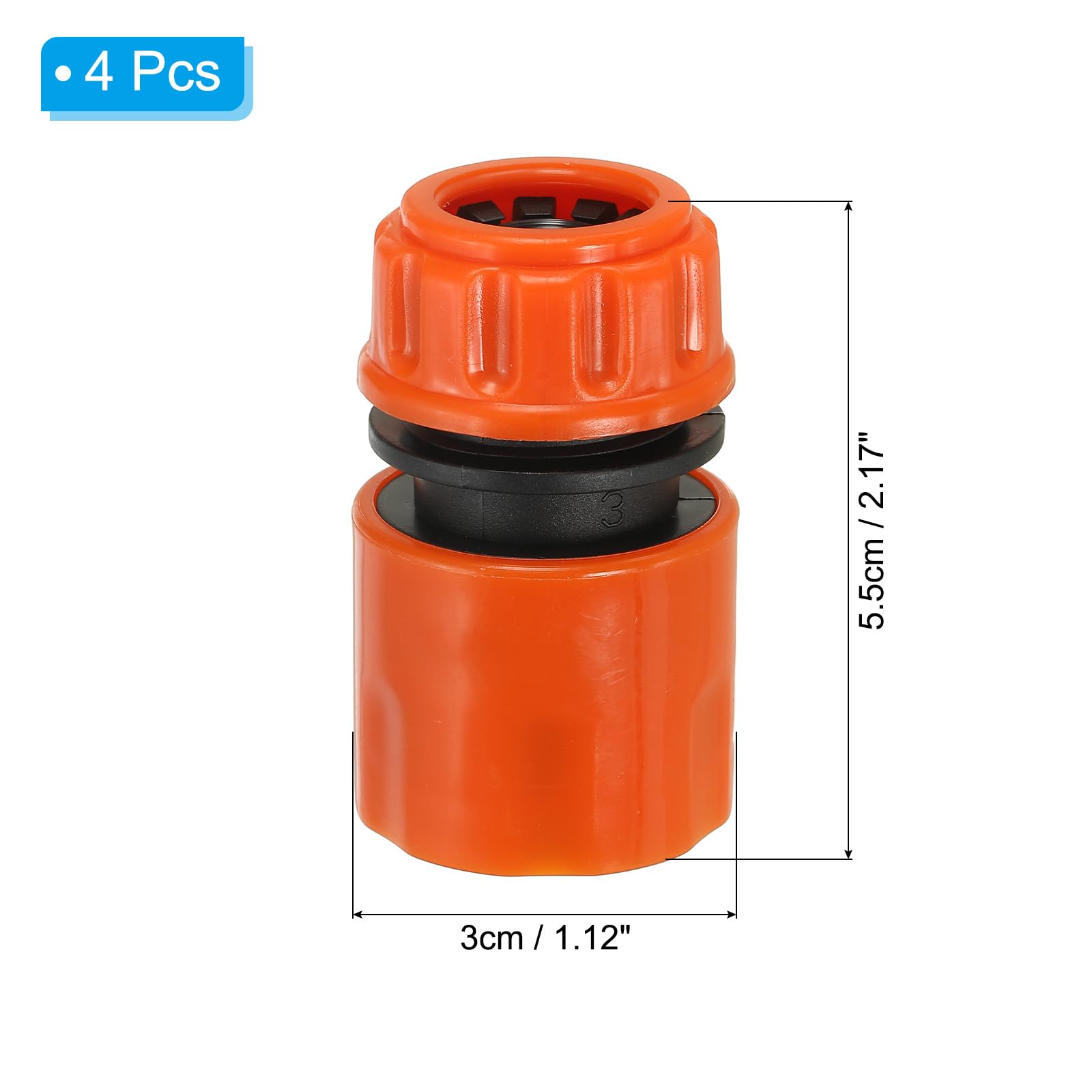 PATIKIL 1/2" Garden Hose Quick Connector Repair Extender, 4 Pcs Plastic Garden Water Hose Connectors Fittings Leakproof Design, Orange - Image 2