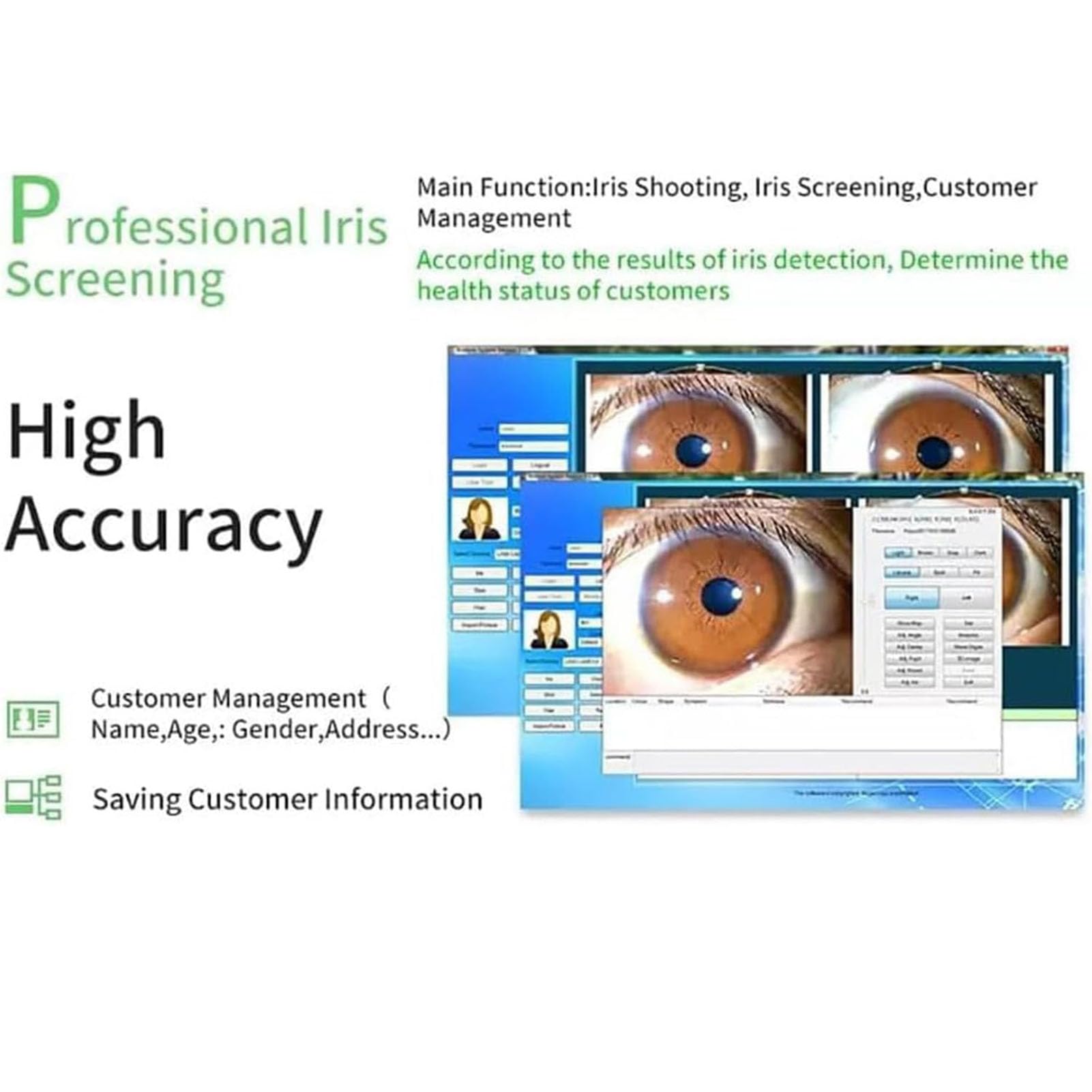 USB-Iris-Analysegerät Irisdiagnostik-Kamera mit HD-Auflösung (13 Millionen Pixel), Links-/Rechts-/USB-Lampenanalysegerät mit Iris-Software, 30-Fach Verstellbarer Fokus der Iris-Linse
