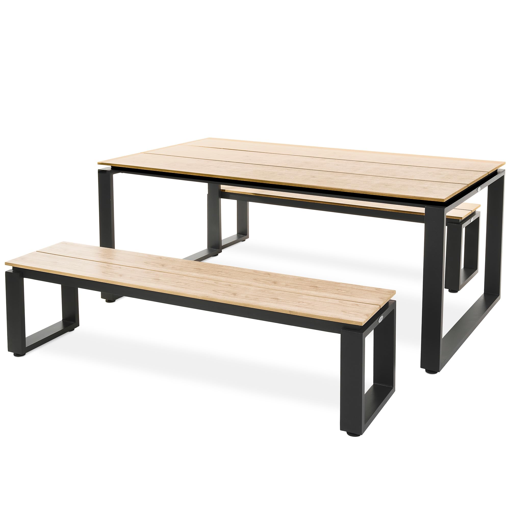 di volio Gartenmöbel-Set Aluminium mit 2 Gartenbänken Outdoor Garten Trento | Esstisch, Kunstholz, Nivellierfüße, korrosionsbeständig, pflegeleicht, UV-beständig, Terrasse, Balkon