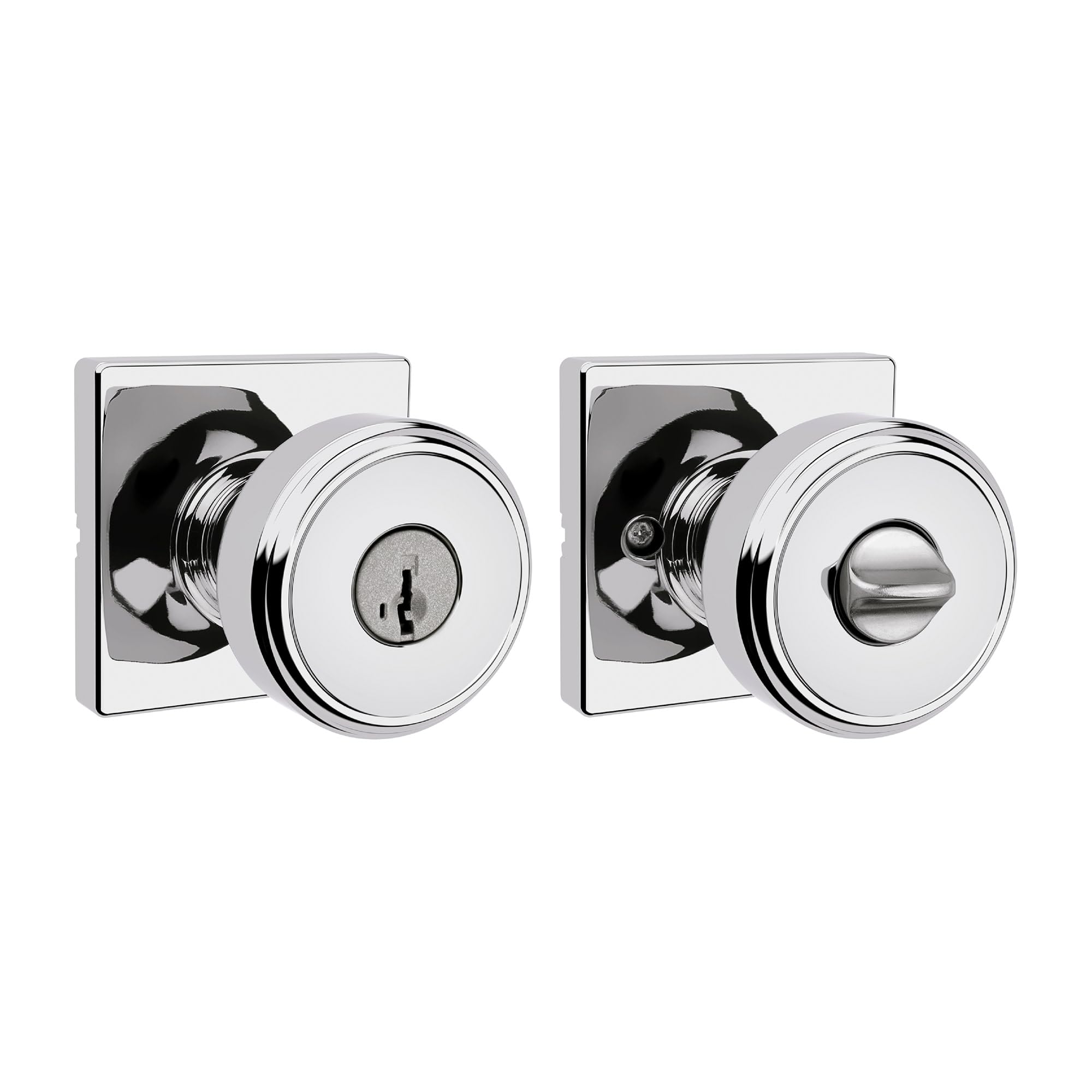 Kwikset Maven Entry Door Knob with Lock and Key, Secure Keyed Handle Exterior, Square Front Entrance and Bedroom, Polished Chrome, Pick Resistant SmartKey Rekey Security and Microban