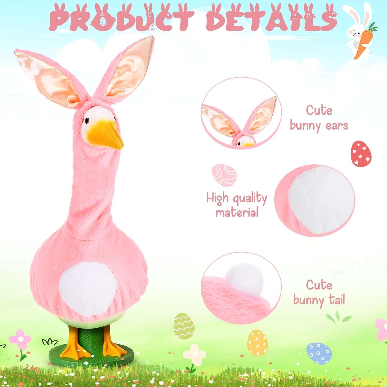 Easter Bunny Goose Outfit Pink Fluffy Goose Clothes Fits 23" Geese for Goose Statue Outdoor Garden Lawn Yard Patio Spring Decor - Image 2