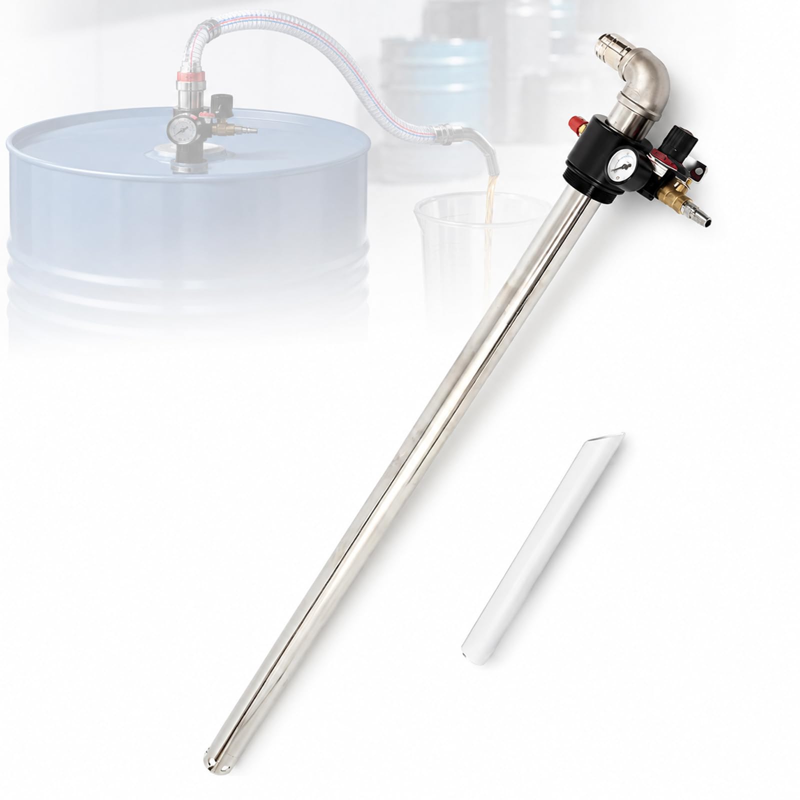 YIYIRAN Stainless Steel Pneumatic Chemical Pump, Drum Air Operated Oil Transfer Pump, 120l/min, 0.6–0.8 Mpa With Pressure Gauge, For Transport Diesel, Engine Oil, Hydraulic Oil