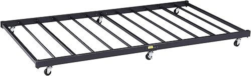 VECELO Base de cama nido individual solamente/enrollable/soporte de listones de metal mejorado y mejorado con ruedas bloqueables, color negro