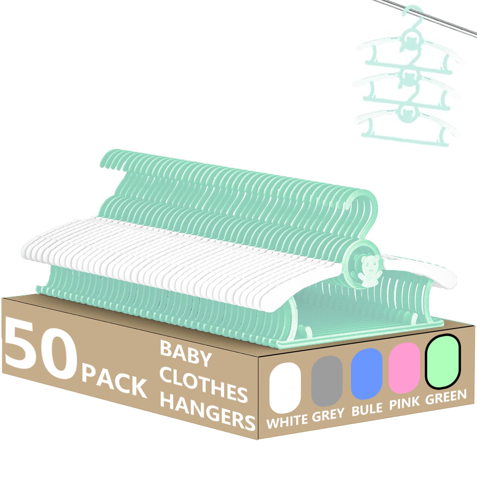 Baby Clothes Hangers 50 Pack, Plastic Kids Hangers Space Saving for Closet