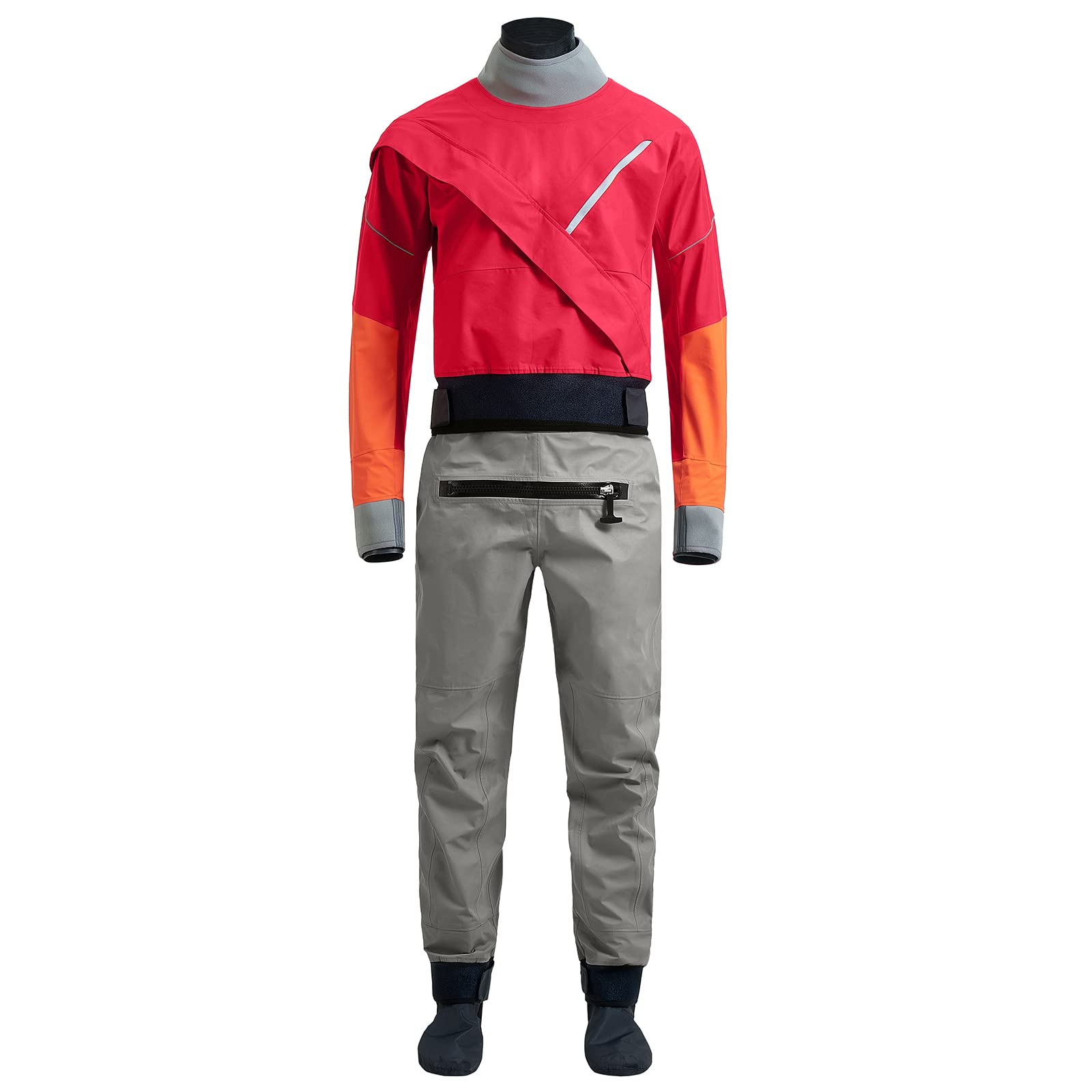 Trajes secos para hombres en agua fría, kayak, remo de aguas blancas, impermeable, rojo