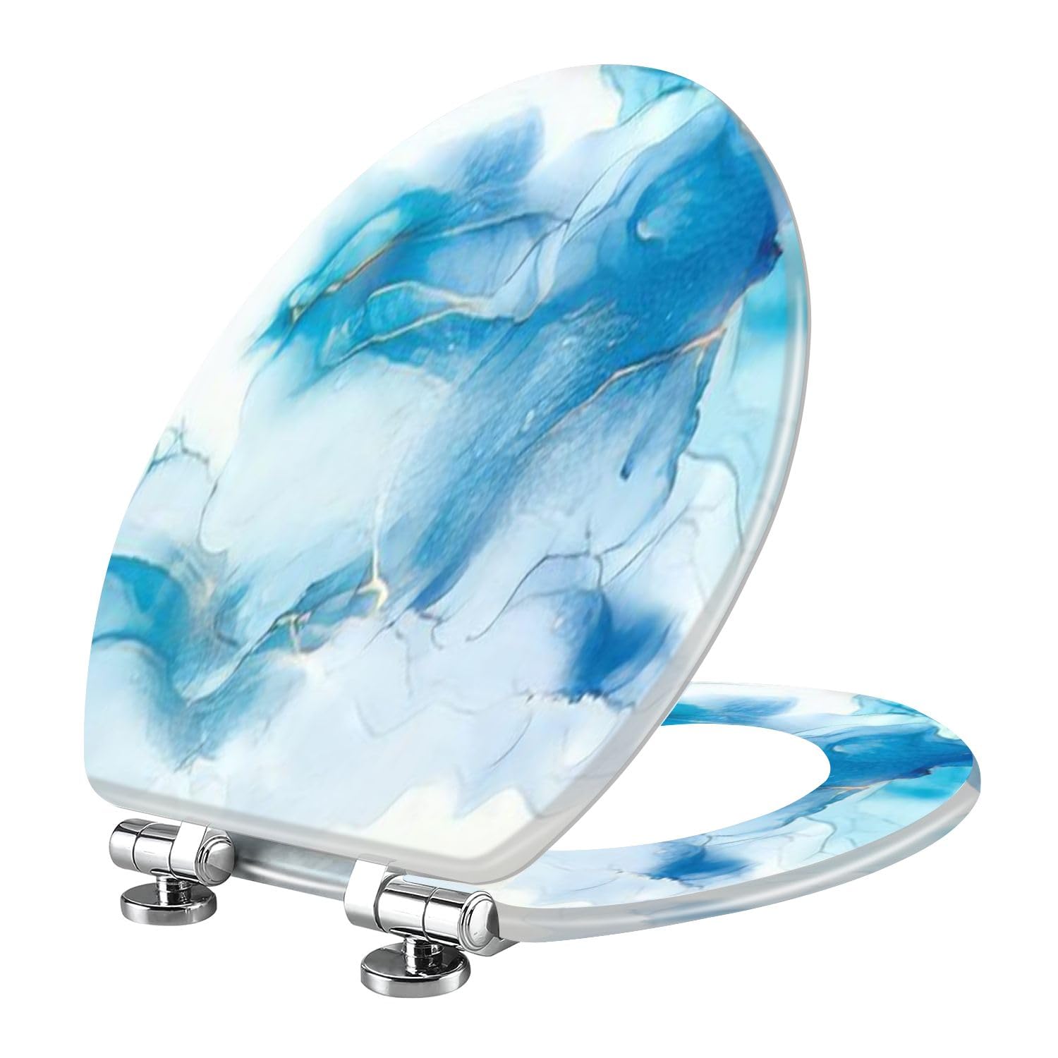 Tazyyzuu Multi3 Elongated Black And Gold Abstract Marble Resin Toilet Seat With Slow Close Quick-Release Hinges 18.5X14.5 Inches(Multi3)