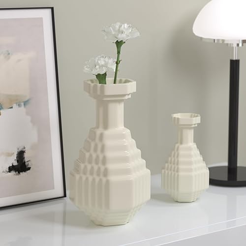 Miniatura 2 de Jarrón de cerámica con diseño de mosaico decorativo a cuadros blancos para centros de mesa, mesa, sala de estar, hogar, boda, oficina, 6.3 pulgadas