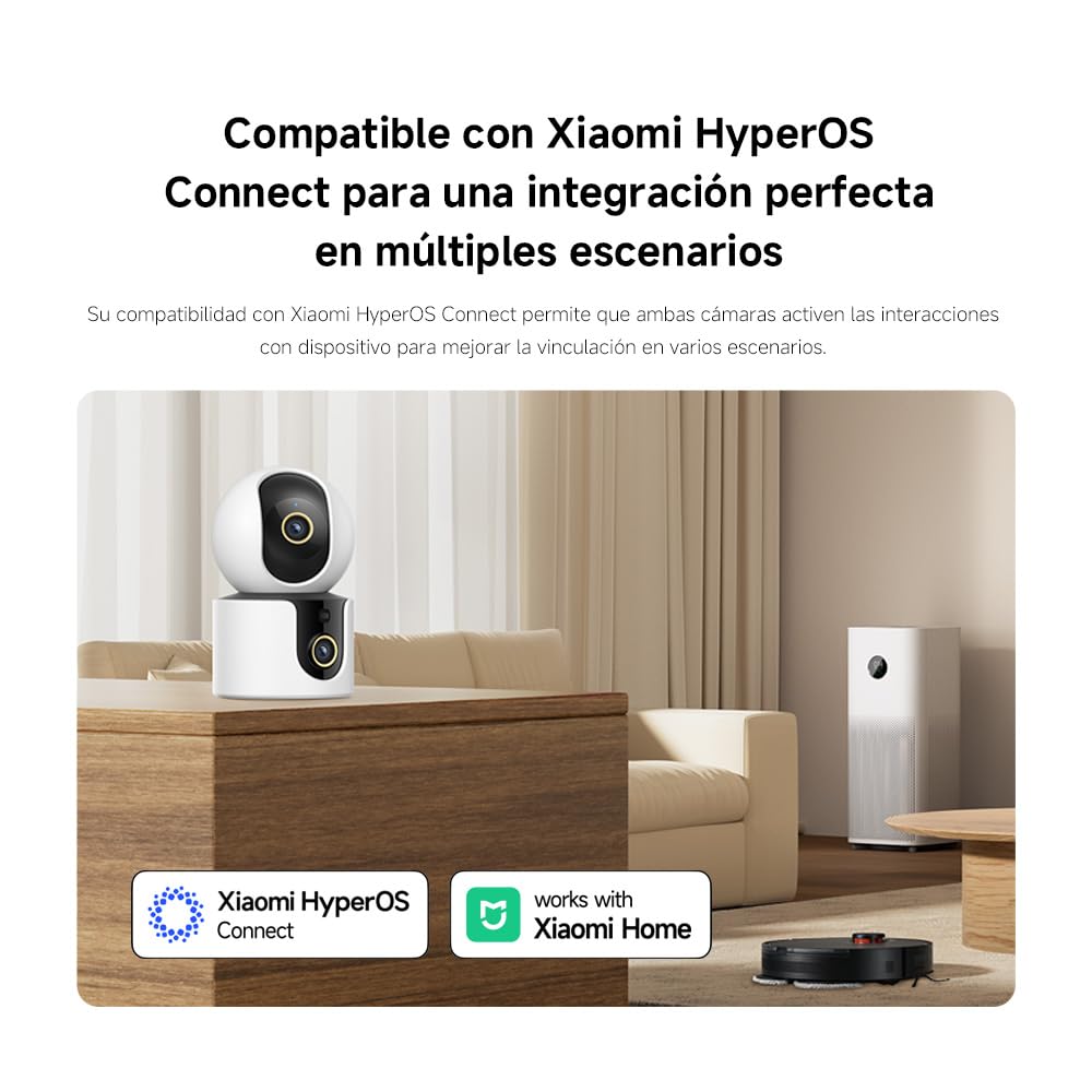 XIAOMI C500 Dual Camara Vigilancia WiFi Interior, Doble 4MP Barrera Virtual | Camara Vigilancia Detección De Personas/Mascotas, Visión Nocturna A Color Starlight, Audio Bidireccional, WiFi 6 2,4/5 GHz
