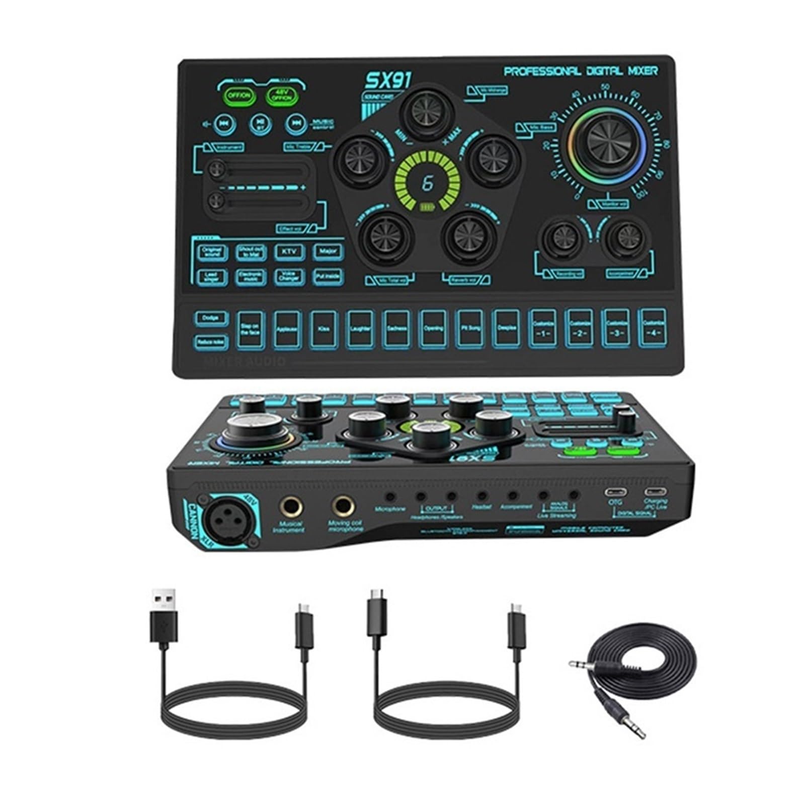 Live Sound Card USB Sound Mixer Professional Mixing Console Amplifier for Live Sing PC Cellphone