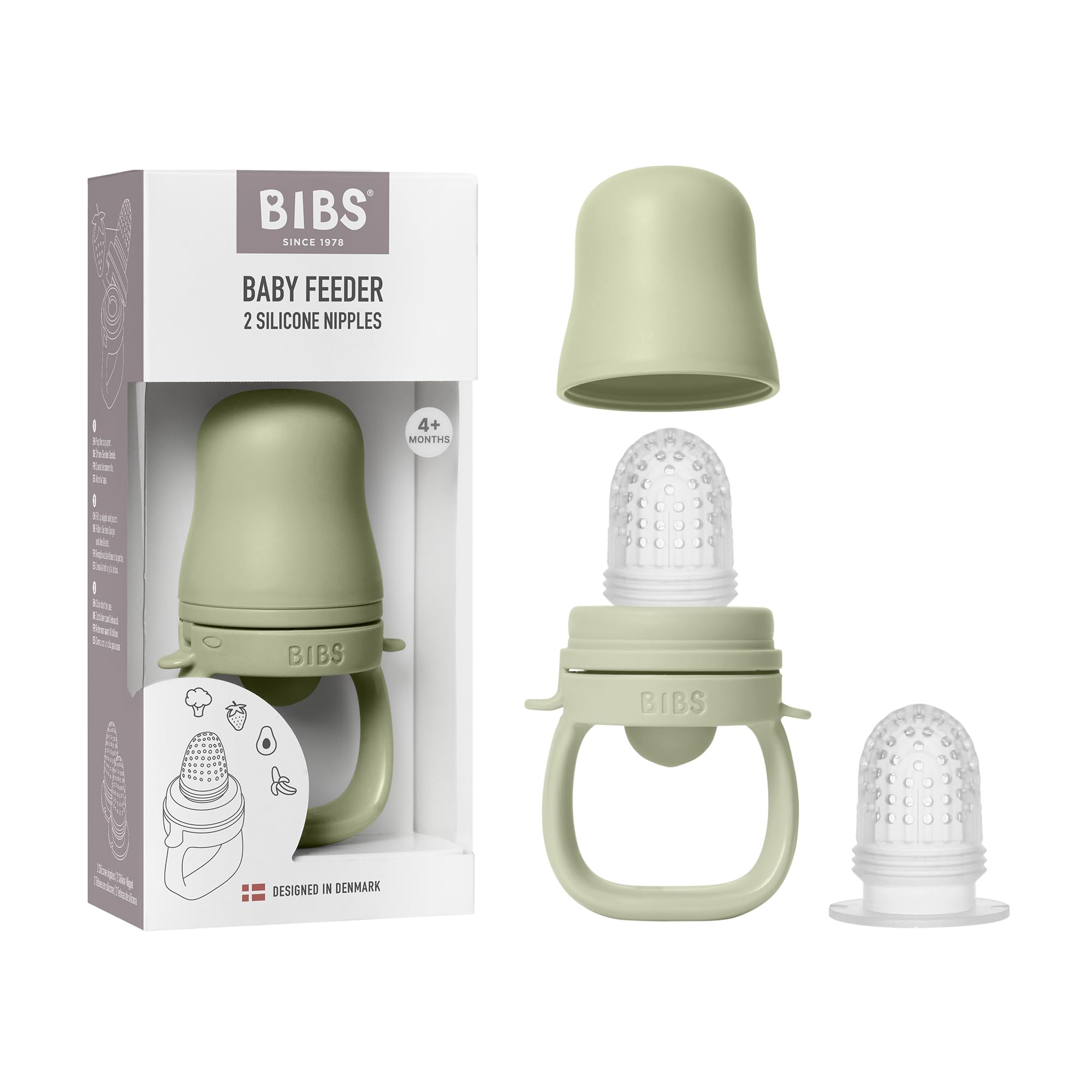 BIBS Fruchtsauger Baby ab 4 und 6 Monate - Ideal für Beikost wie Obst, Püree, Baby Brei, Gemüse - Inklusive 2 Sauger - Kompatibel mit BIBS Gefrierbehälter - BPA-Frei – Hilfe beim Zahnen - Sage