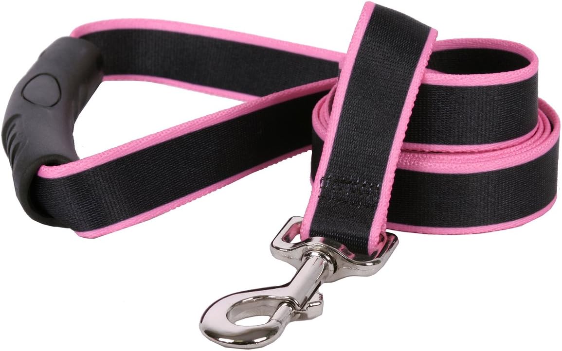 Yellow Dog Design Sterling Stripes Black Light Pink Dog Leash with Comfort Grip Handle-Large-1" 5' x 60"