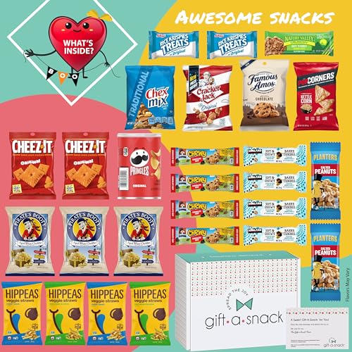 Image of Gift A Snack - Halloween Candies Trick or Treats, Snack Box Care Package + Greeting Card (60 Count) Sweet Treats Gift Basket, Corn Candy Scary Spiders Stuffers Chips - Office Food Assortments
