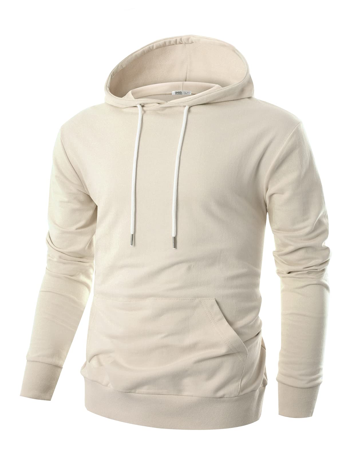Ohoo Mens Slim Fit Cotton Pullover Hoodies Sweatshirt Lightweight with Kanga Pocket