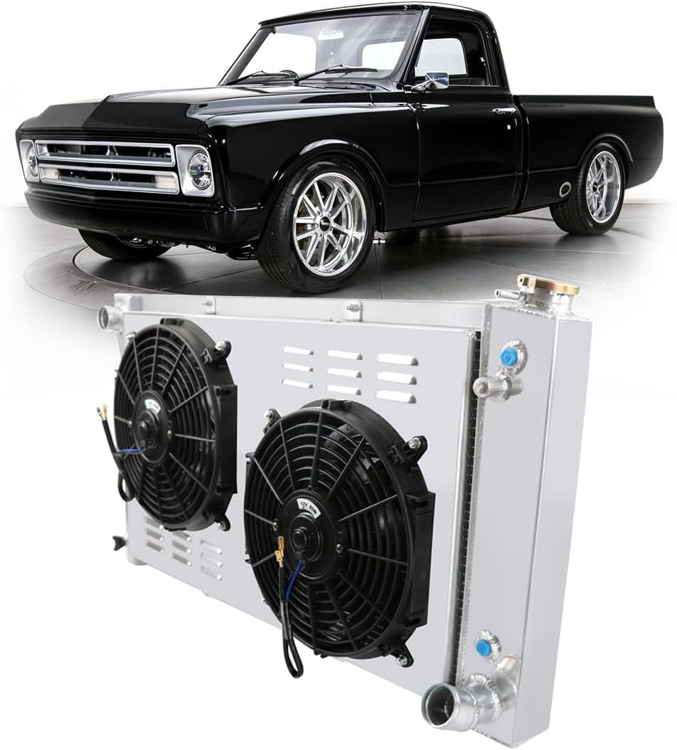 CoolingSky3 Row All Aluminum Radiator +2X12" Fan + Shroud for 1967-1979 GMC &Chevy C/K C10 C20 C30 K10 K20 Pickup Suburban Van More Cars