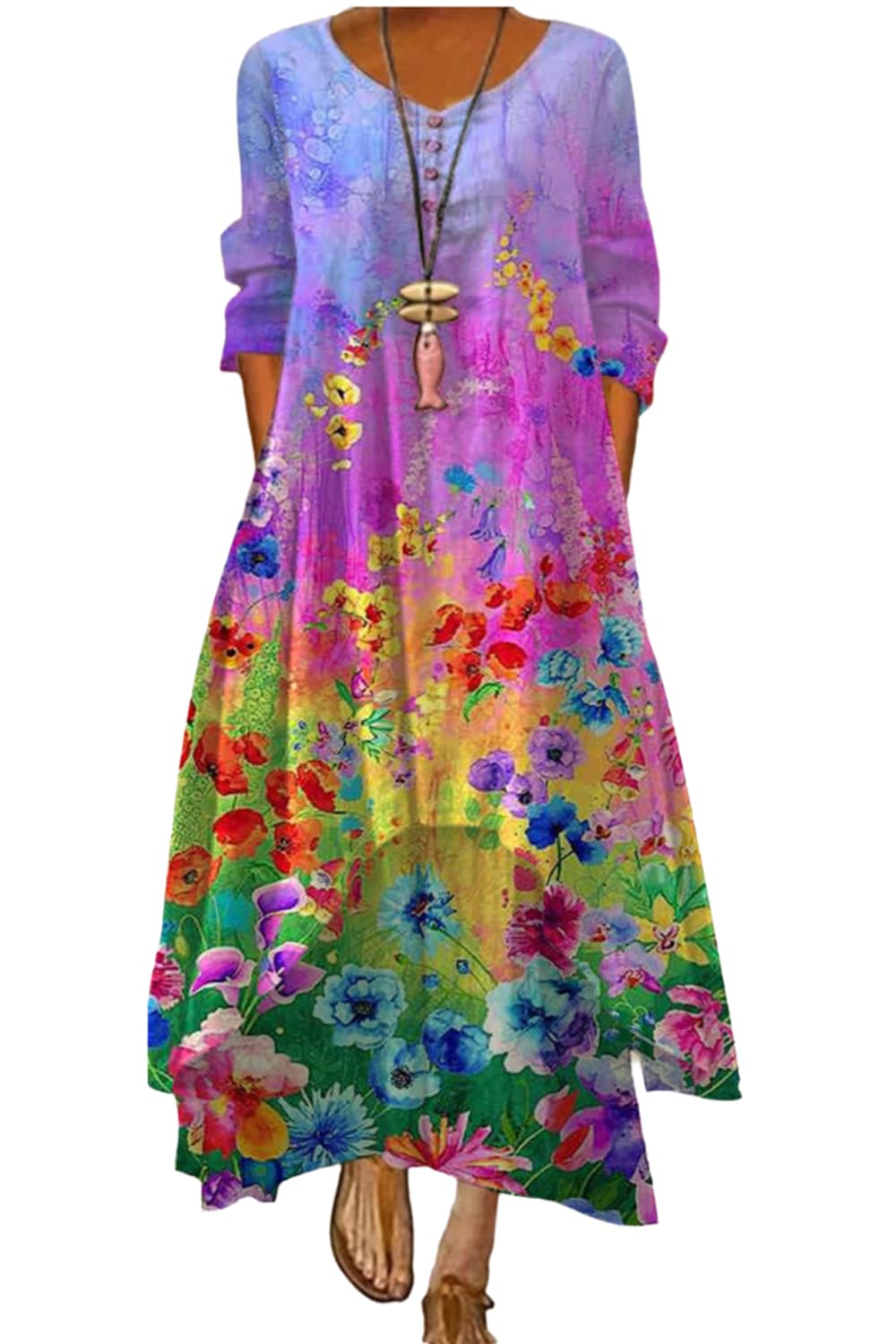 GADSUVI Women Plus Size Floral Loose Long Maxi Dress Oversized Bohemian Summer Caftan Beach Dress