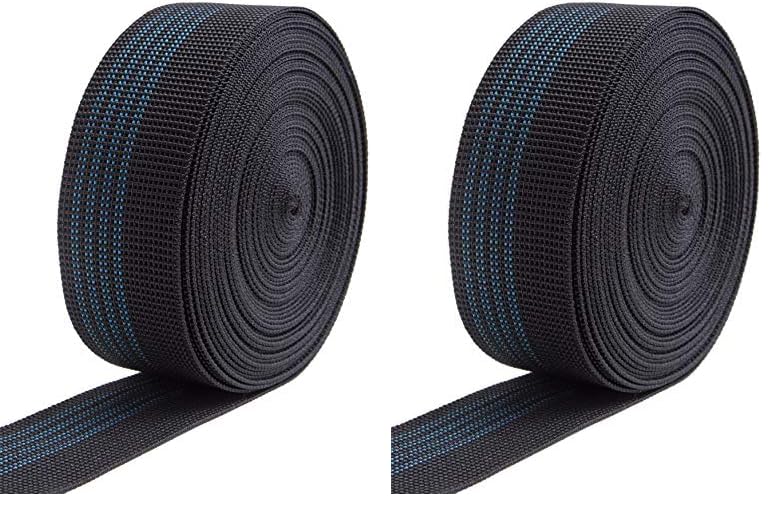 IPEA Gurt für Sofa, Stuhl, Polster, Sessel – 10 Meter Länge – Elastiches Gummiband Gurtband mit 4 Streifen – Zugband für Sitz, Rückenlehne Elastizität 40% – Breite 50 mm – Schwarz (Packung mit 2)