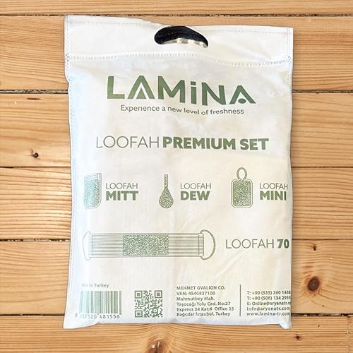 Miniatura 3 de 4 piezas  Lamina Natural-Orgánica, esponja de lufa, exfoliante corporal, esponja de ducha Beth Loofah (espalda larga, guante de doble cara, mini