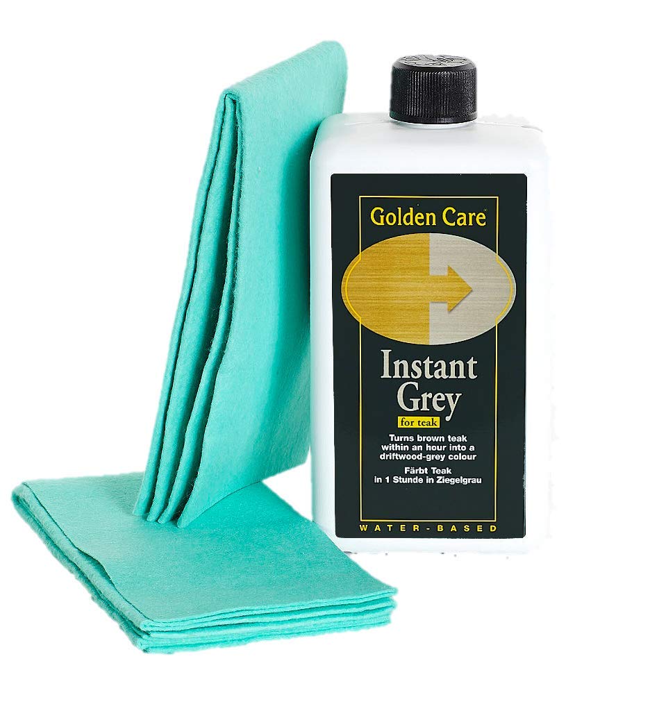 GOLDEN CARE Teak Instant Grey + 2 Applikatortücher Holzschutz und Holzpflege für Gartenmöbel