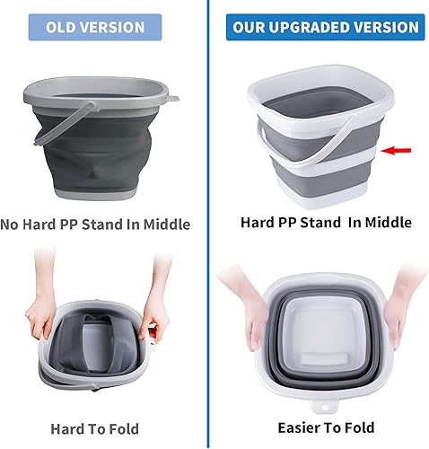 Miniatura 10 de Paquete de 2 cubos plegables de 5L 1.3 galones, cubo de limpieza pequeño para el hogar, cubo de plástico portátil para exteriores, tina de lavado de