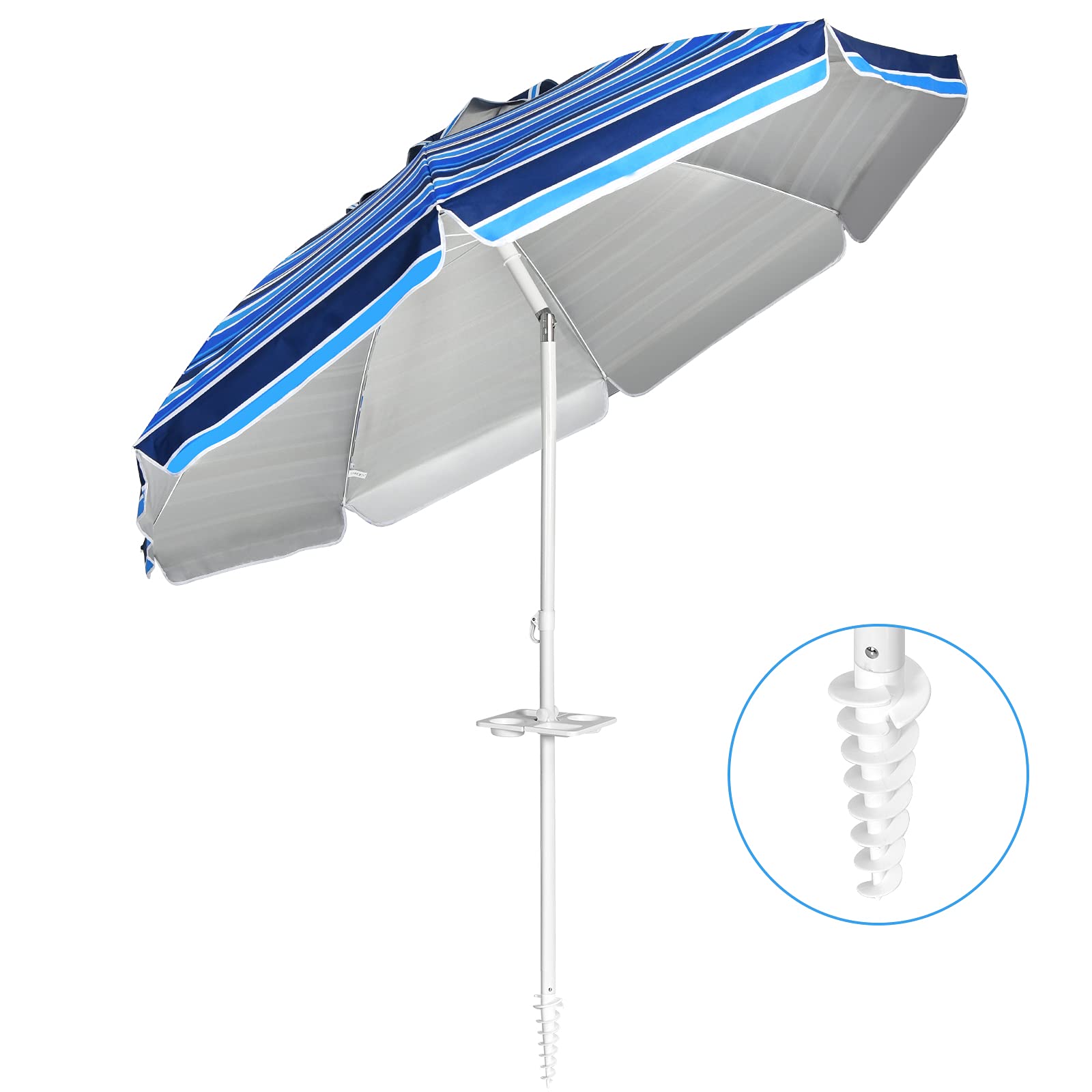 KOMFOTTEU Sombrilla Inclinable de 200 cm, Parasol de Playa con Soporte para Bebidas y Bolsa de Transporte, Paraguas de Balcón Plegable con Protección Solar, Resistente a la Intemperie