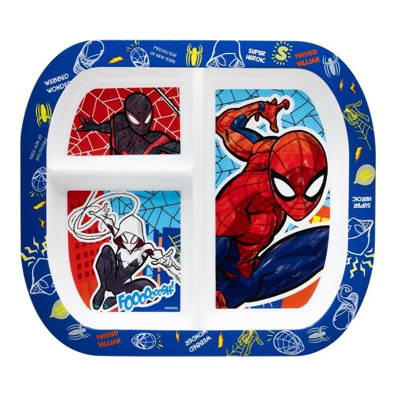 Golddunes Rectangular Divided Plate RESUSABLE Plastic 3 COMPARTMENTS (Spiderman Mob)