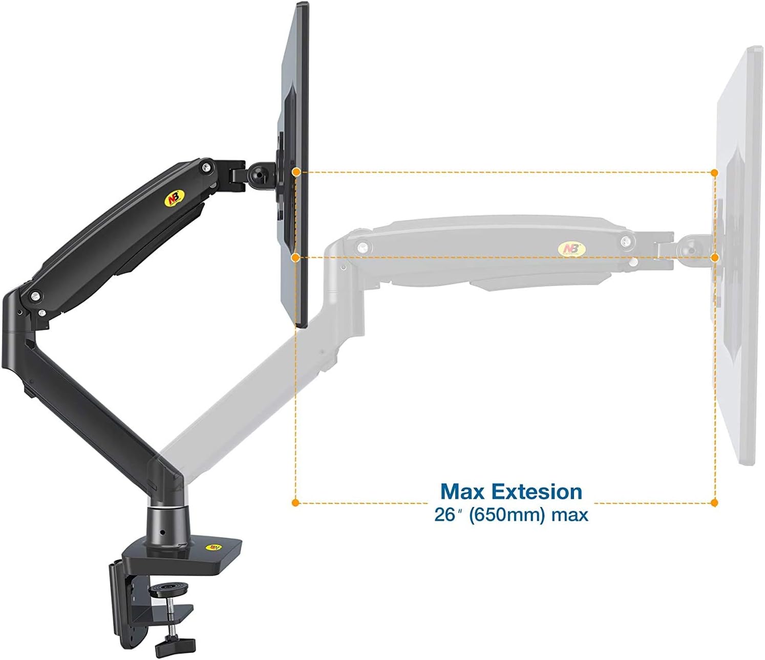 North Bayou Desk Mount Full Motion Swivel Computer Monitor Arm with 13 Inches Adjustable Height for Screens Up to 30 Inches, Black