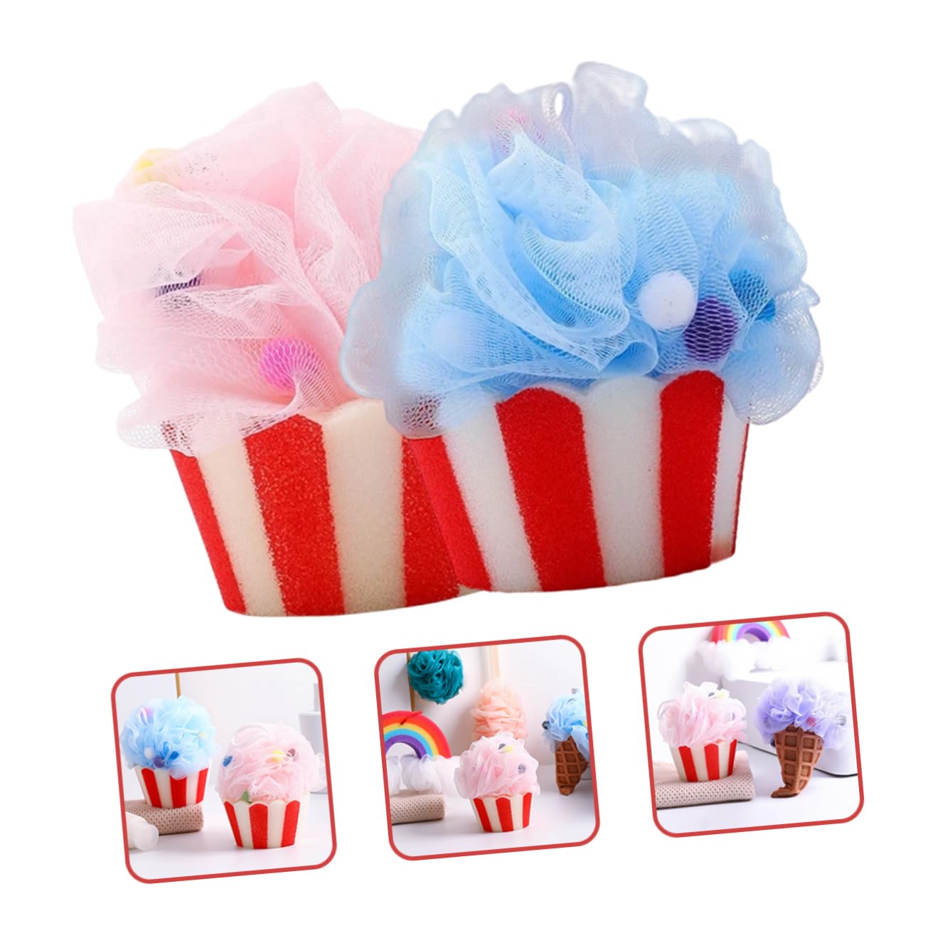 Healeved 6piezas Bolas De Esponjas De Baño Forma De Helado De Exfoliantes y Suaves Para Hombres Limpieza Profunda y Rica Para Fiestas y Celebraciones