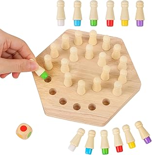 LALASTYLE Memory Chess Game Set 24 Chesses,Wooden Chess Set,Memory Match Stick Game,Chessboard Toy, Color Cognitive Ability Games,Board Games Family Party