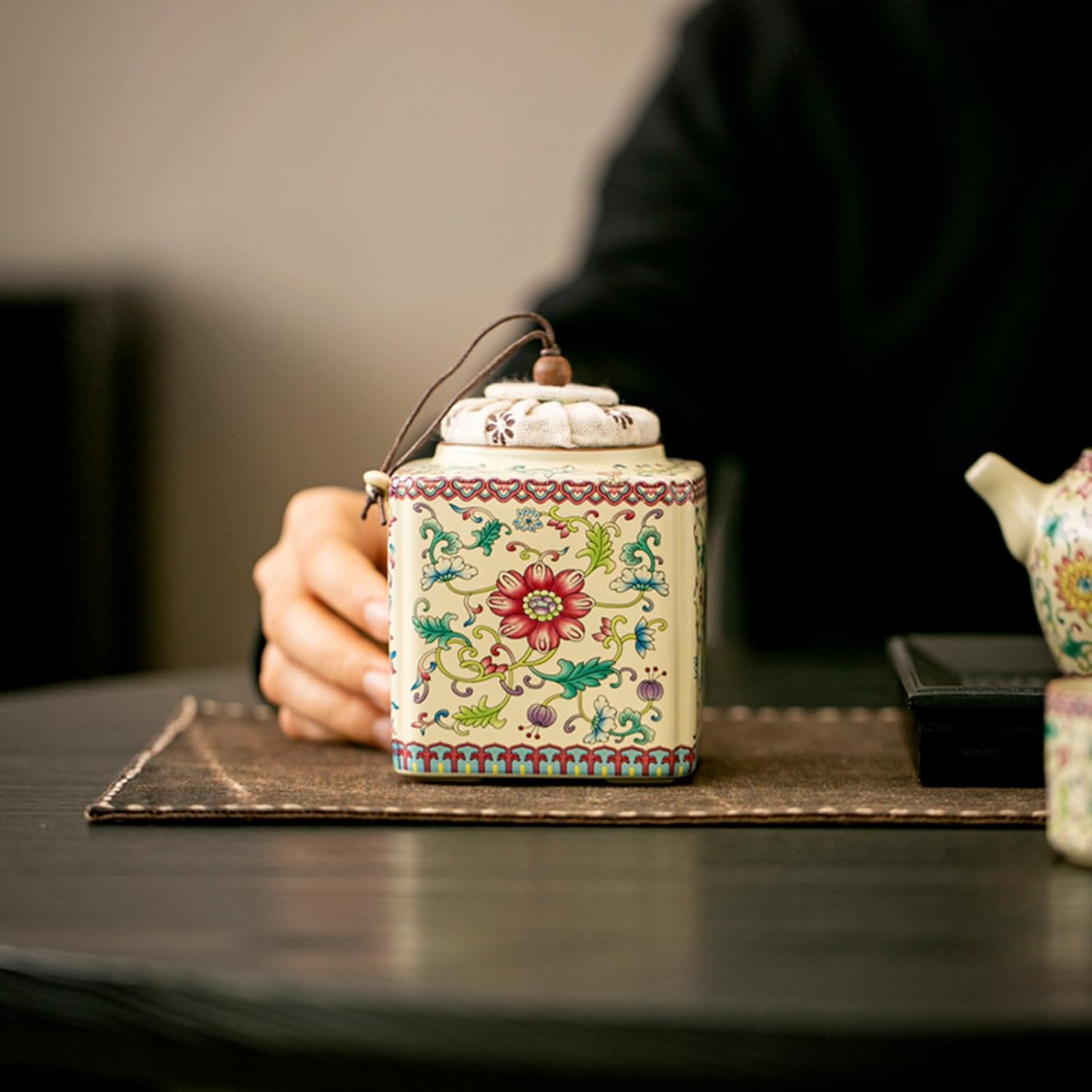 Beige Ru Kiln Tea Caddy, 250ml 8.5oz, Antique Ceramic Jar Kung Fu Tea Set Accessories
