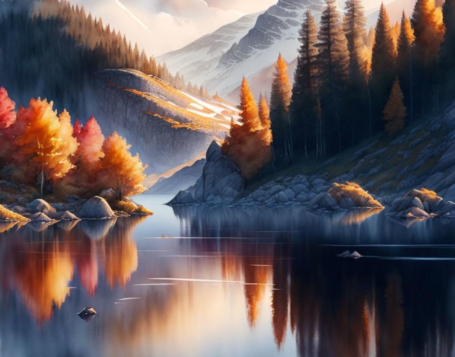Toile murale sans cadre déco montagne automne tableau nature 50x70 cm Meechi