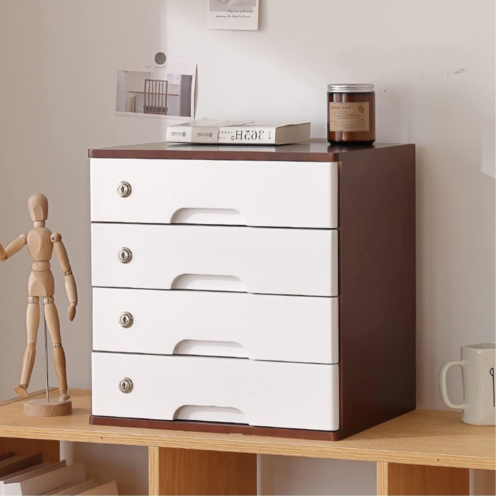 SnamicE Wooden Desktop Storage Box With Lockable Drawers-4-Drawer File Cabinet For Office Supplies,A4 Document Storage,Stylish Desktop,A-4 drawer,A-4 drawer