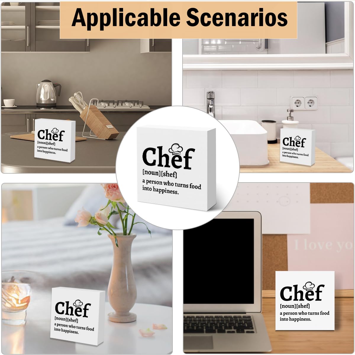 Chef Gift for Men Women Chef Definition Quotes Wooden Box Sign Desk Decorative Wooden Sign Home Kitchen Decor for Desk Table Shelf 5 x 5 Inches