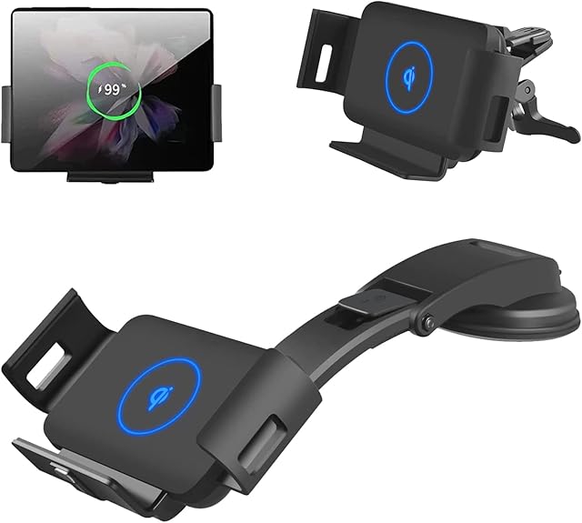 Olycism Wireless Car Charger 15W Qi Fast Charging Car Mount for Air Vent and Dashboard Cell Phone Holder for Car Compatible with Samsung Galaxy Z Fold 4 Z Fold 3 Z Fold 2 S21 HUAWEI Mate XS X2