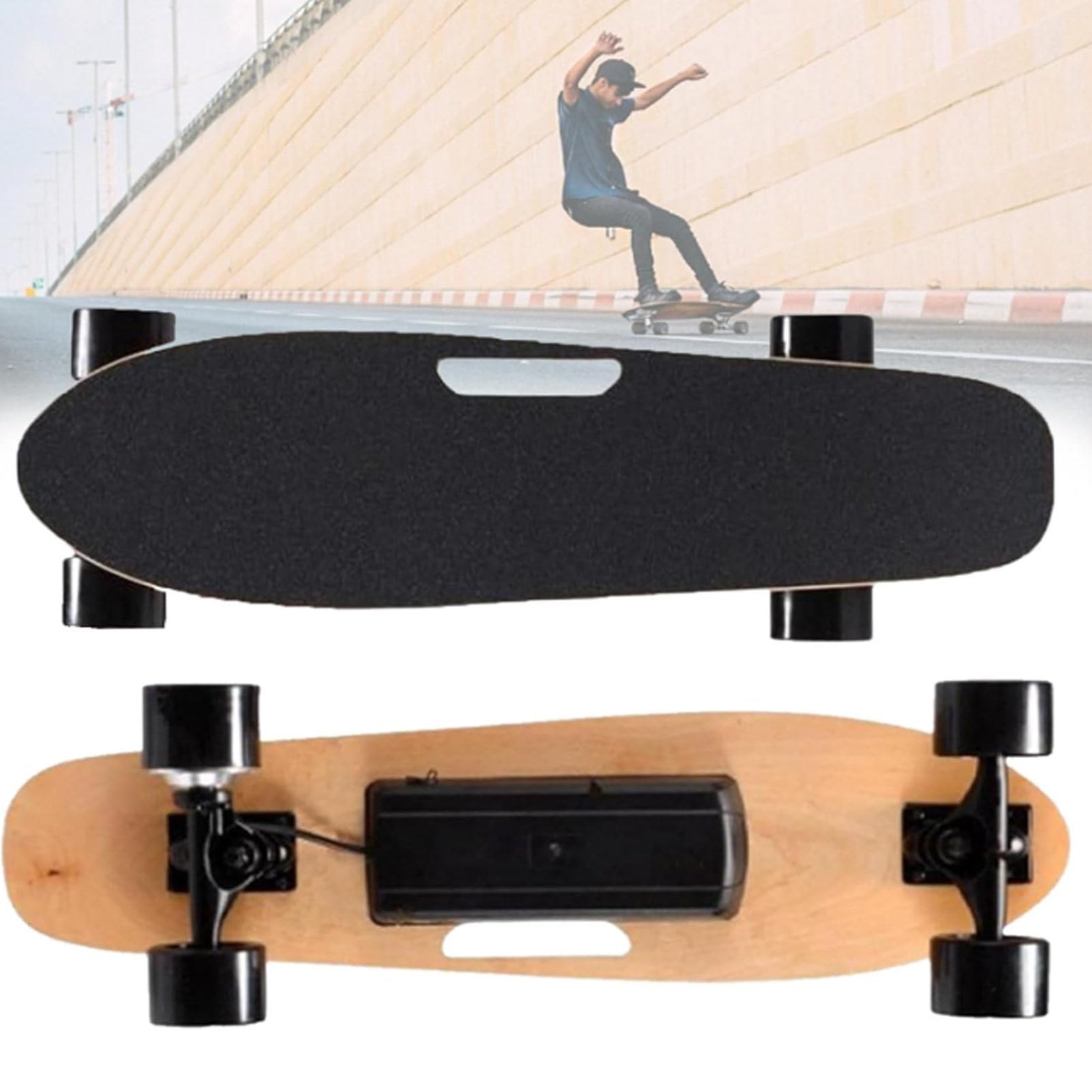 Skateboards électriques avec télécommande, vitesse maximale de 22 km/h et autonomie de 13 km, longboard électrique pour adultes et adolescents, 4 vitesses pour débutants, trajets faciles et balades